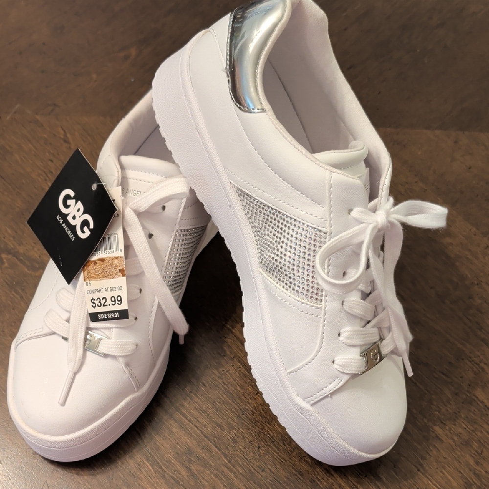 GBG Los Angeles White and Silver Athletic Shoes